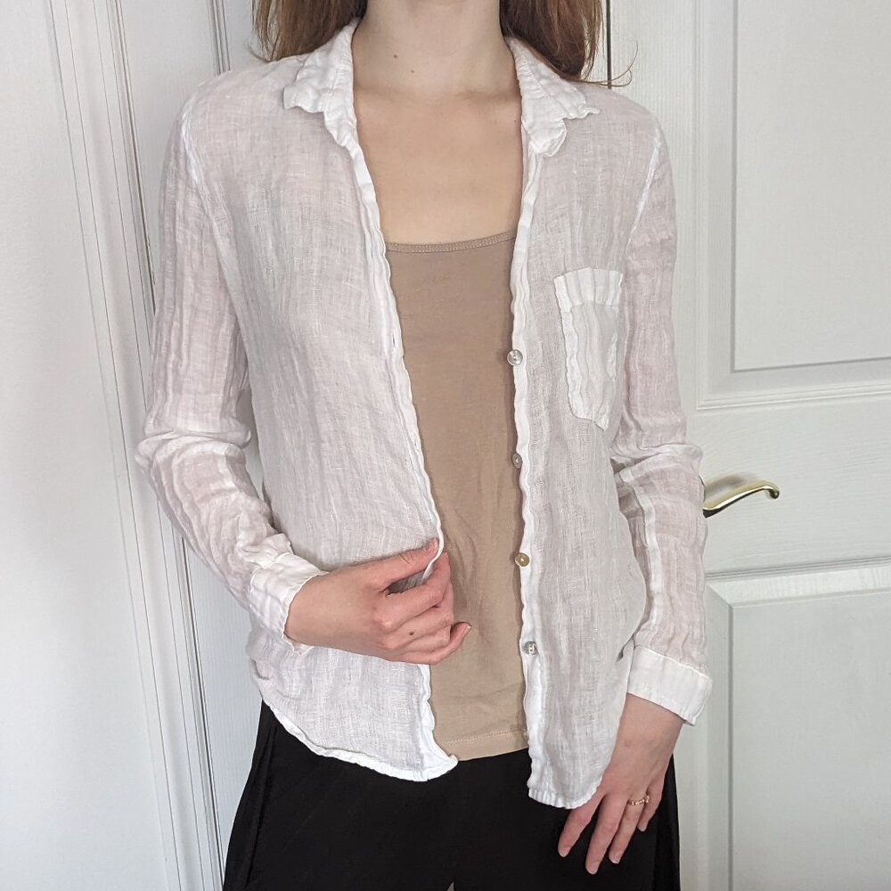 Bella Dahl White Linen Button Down Blouse